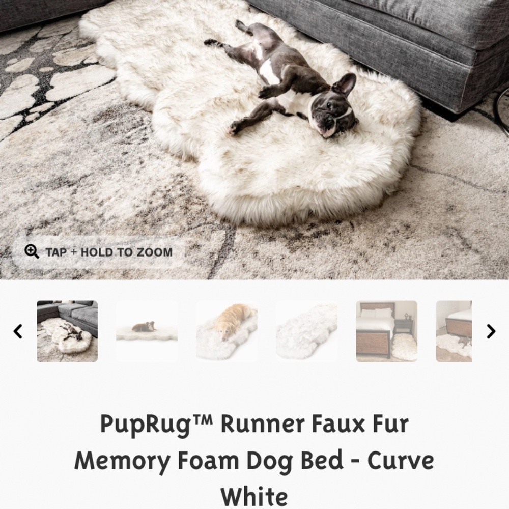 PupRug™ Runner Faux Fur Memory Foam Dog Bed - Curve White